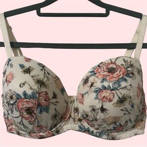 Victoria's Secret Floral Print Bra - Cream and Pink
